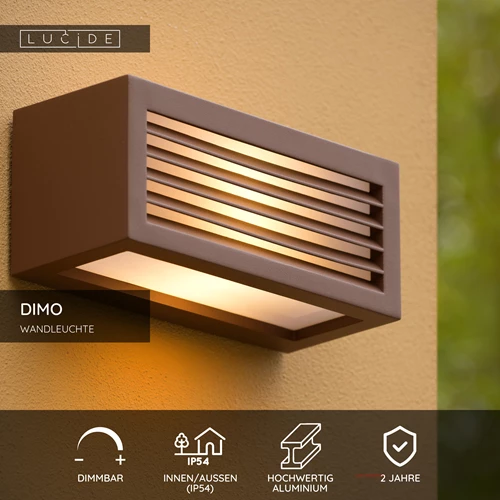 Lucide DIMO - Wandleuchte Innen/Außen - 1xE27 - IP54 - Rostfarbe - USP